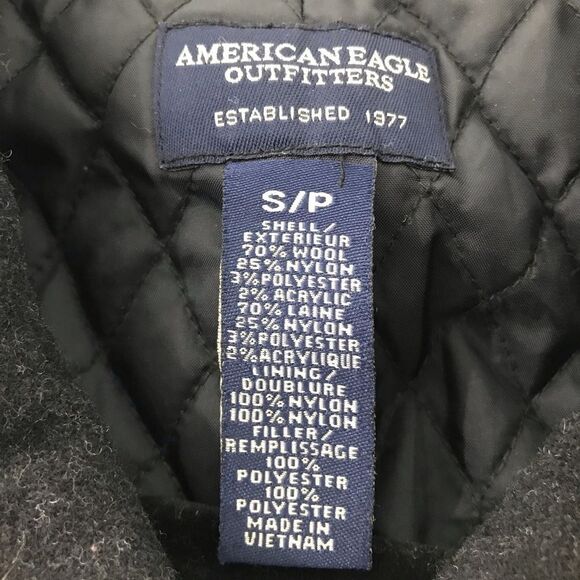 American Eagle Black Wool Blend Double Breasted Button Short Cut Pea Coat - Picture 16 of 16